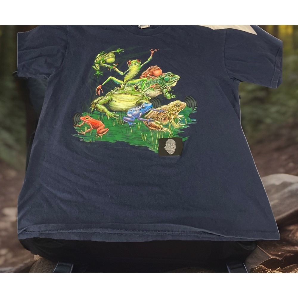Vintage Frog Nature Shirt Mens XL Blue‎ 90s Wild Oats Wildlife Nite Calls Single